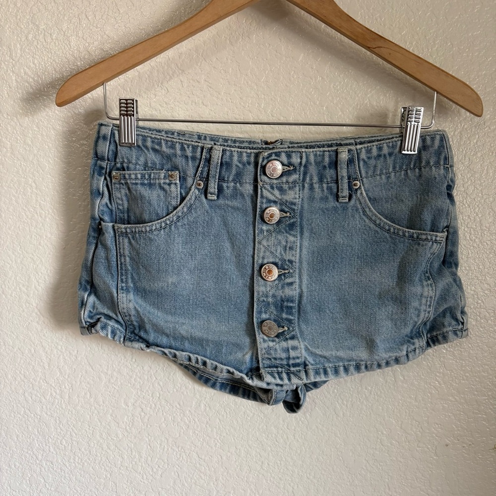 BDG Light Blue Jean Shorts with Button Front Skirt Skort Style Micro Mini Y2K 00